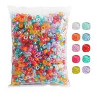 Simetufy 1200 Pcs Pony Beads - 6x9mm Glitter Clear Plastic Transparent Beads with Sparkling Glitter Assorted 10 Colors for DIY Craft Jewelry, Hair Braiding, Keychains Ornaments
