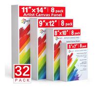 Simetufy Canvas Boards for Painting 32 Pack Paint Canvas Panels 8pcs of Each 5x7, 8x10, 9x12, 11x14 100% Cotton for Kids Acrylic Watercolor Paint
