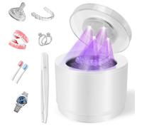 Simfree Ultrasonic Holder Cleaner - 45KHz Ultrasonic - 4 Modes Denture Cleaner Machine 200ml with Digital Timer for Dentures, Mouthguard, Braces, Toothbrush Heads, Jewellery - White
