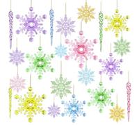 Simgoing 100 Pcs Christmas Colorful Snowflake Ornaments Icicle Ornaments Acrylic Colorful Snowflake Pendants for Christmas Tree New Year Party Decor