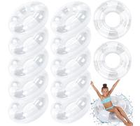 Simgoing 12 Pack Inflatable Pool Floats for Kids 24 Inch Glitter Swimming Ring with Sequined Inflatable Pool Tubes Toys for Boy Girl Summer Vacation Beach Party Favors(White,Clear Style)