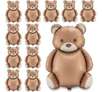 Simgoing 12 Pcs 21x35'' Big Brown Bear Balloons Matte Cartoon Bear Foil Birthday Balloons for Home Decor Jungle Animal Farm Safari Zoo Woodland Themed Party Baby Shower Decoration Supplies