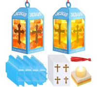 Simgoing 12 Sets Christian Lanterns Crafts with LED Candles Lights Jesus Lights The Way Sunday School Tissue Paper Crafts Religious DIY Oil Lamp Cross Hanging Ornament Vbs Classroom Church Activity