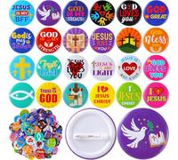 Simgoing 120 Pcs Christian Pins 1.7 Inch, Bible Verse Religious Mini Button Bulk Round Christian Jesus Badges Gift Ideal for Sunday School Prizes Rewards, Party Favors, Vbs, and Fundraisers, 24 Styles
