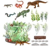 Simgoing 19 Pcs Reptile Cake Toppers Safari Animals Cake Decorations