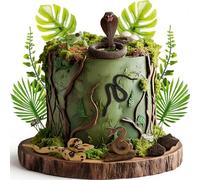 Simgoing 19 Pcs Reptile Cake Toppers Safari Animals Cake Decorations Artificial Snake Tree Frog Model Stone Leaf Tree Stump Set Reptile Party Decoration for Birthday Baby Shower Theme Party Supplies