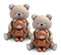 Simgoing 2 Pcs 21x35'' Big Brown Bear Balloons Matte Cartoon Bear Foil Birthday Balloons for Home Decor Jungle Animal Farm Zoo Woodland Themed Party Baby Shower Decoration Supplies (Hug)