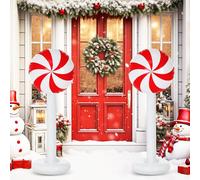 Simgoing 2 Pcs Christmas Inflatable Outdoor Decorations 4 FT Christmas Candy Inflatable Column Decoration for Winter Xmas Lawn Yard Garden Home Decor