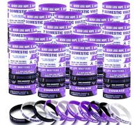 Simgoing 200 Pcs Domestic Violence Awareness Silicone Bracelets Bulk Purple Ribbon Awareness Bracelets Motivational Rubber Bracelet for Men Women Charity Events