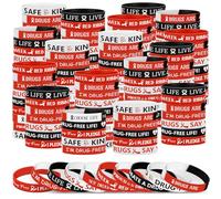 Simgoing 200 Pcs Drug Free Awareness Silicone Bracelets Bulk Red Ribbon Week Bracelets Red Ribbon Awareness Stretch Wristbands for Men Women Anti Drugs Fundraising Charity Activity