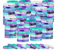Simgoing 200 Pcs Suicide Prevention Awareness Silicone Bracelets Bulk Purple Teal Ribbon Awareness Bracelets Suicide Motivational Rubber Bracelet for Men Women Charity Events Party