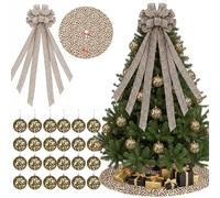Simgoing 26 Pcs Leopard Printed Christmas Tree Decoration Cheetah Christmas Tree Topper Bow Plastic Ornament Balls and Skirt for Modern Fashion Western Party Decorations Holiday Xmas Decor