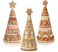 Simgoing 3 Pack Gingerbread Christmas Tree Figurines Christmas Tabletop Decorations Resin Gingerbread Cone Tree Decor Figurines for Xmas Home Centerpieces Tiered Tray Ornament Gifts
