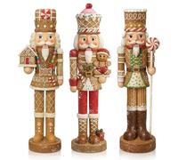 Simgoing 3 Pcs Gingerbread Nutcracker Figures Christmas Resin Nutcracker Figurines Holding Christmas Cookies, Gingerbread Men and Candy, Soldier Xmas Centerpieces Decor for Winter Table Party Favors