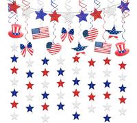 Simgoing 38 Pcs 4th/Fourth of July Patriotic Decorations Set Includes Red White Blue Star Banner, 4th of July Streamers Hanging Swirls for Independence Day Memorial Day Party Decor Supplies
