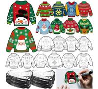 Simgoing 40Pcs Christmas Fuzzy Velvet Coloring Posters Christmas Crafts DIY Project Xmas Fuzzy Felt Coloring Arts Xmas Snowman Gingerbread Posters for Family Craft Gifts Party Favor(Ugly Sweater)