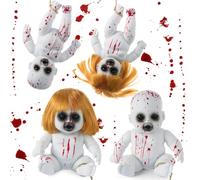 Simgoing 4pcs Halloween Creepy Dolls, Zombie Bloody Haunted Dolls, Hanging Scary Ghost Haunted with Rope for Outdoor Indoor Garden Home Decor Party Gifts (White,Small)