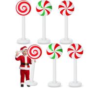 Simgoing 6 Pcs Christmas Inflatable Outdoor Decorations 4 FT Christmas Candy Inflatable Column Decoration for Winter Xmas Lawn Yard Garden Home Decor
