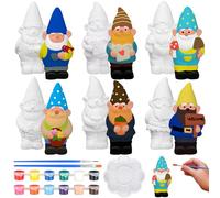 Simgoing 6 Sets Ready to Paint Your Own Garden Gnomes Statues Summer DIY Unfinished Ceramic Gnomes for Painting Figures Plaster Arts and Crafts with Brush Palette for Adults