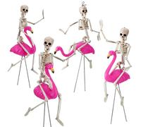 Simgoing 8 Pcs Halloween Skeleton & Flamingo Decoration Set - Pink Flamingo & Plastic Skeleton Statue - Outdoor Garden Lawn Ornament