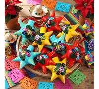Simgoing 9 Pcs Piñata Talavera Mexican Ornaments Cinco De Mayo Decorations Hand Painted Five Pointed Ornaments Plastic Mexican Tree Decorations for Fiesta Party Crafts Home Decor (Classic Color)