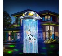 Simgoing Alien Door Curtains with Tinsel Foil Fringe Curtain Alien UFO Lamp Birthday Decorations Spacecraft Party Flying Saucer Spaceship Hanging Banner for Halloween (Colorful Golden Light Blue)