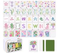Simgoing American Mahjong Tile Set, 160 Blossom Numbered Engraved Melamine Mahjong Tiles with Storage Bag and Accessories for Friends and Family Gatherings(Green)