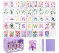 Simgoing American Mahjong Tile Set, 160 Blossom Numbered Engraved Melamine Mahjong Tiles with Storage Bag and Accessories for Friends and Family Gatherings(Purple)