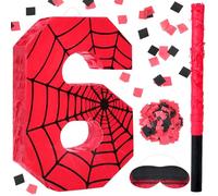 Simgoing Number 6 Spider Piñata Bundle with Blindfold and Bat Hero Small Piñata Birthday Party Decoration for Mexican Fiesta Cinco De Mayo Anniversary Celebration Gift, 15.75 x 11 x 2.8 in