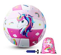 Simgoing Pink Unicorn Volleyball Official Size 5 with Pump Rainbow Unicorn Backpack for Beginner Adult Indoor Outdoor Backyard Park Beach to Play Games