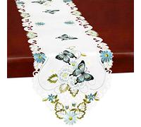 Simhomsen Embroidered Butterfly Table Runner for Spring and Summer, Dresser Scarf (Aqua, 14 x 69 inches)