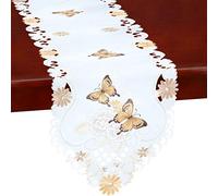 Simhomsen Embroidered Butterfly Table Runner for Spring and Summer, Dresser Scarf (Tan, 14 x 53 inches)