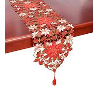 Simhomsen Embroidered Christmas Holiday Poinsettia Table Runners, Dresser Scarves 13 × 72 Inch