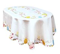Simhomsen Embroidered Colorful Eggs and Bunny Oval Tablecloth Easter Holiday or Spring Season (Oval 55 x 84 inches), Cream