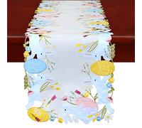 Simhomsen Embroidered Colorful Eggs and Bunny Table Runners Dresser Scarf for Easter Holiday or Spring Season (14 x 69 inches)