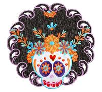 Simhomsen Embroidered Dia De Los Muertos Serape Fiesta Mexican Round Doilies Placemats, Mexico Day of The Dead Kitchen Dining Table Decoration for Home Party Decor (Round 15 Inches (Set of 4))