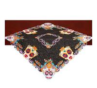 Simhomsen Embroidered Dia De Los Muertos Serape Fiesta Mexican Small Square Tablecloth, Mexico Day of The Dead Kitchen Dining Table Decoration for Home Party Decor (Square 34 Inches)