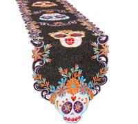 Simhomsen Embroidered Dia De Los Muertos Serape Fiesta Mexican Table Runner, Mexico Day of The Dead Kitchen Dining Table Decoration for Home Party Decor (14x89 Inch)