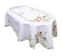Simhomsen Embroidered Easter Bunny Tablecloth with Butterfly Design (Oval 58 × 88 Inches)