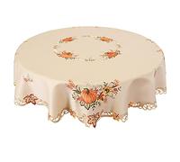 Simhomsen Embroidered Fall Autumn Harvest Pumpkins Tablecloth for Thanksgiving (Round 52 inches)