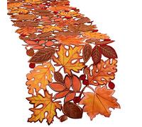 Simhomsen Embroidered Fall Leaves Table Runner for Thanksgiving, Autumn Harvest Decorations (14 × 156 inches)