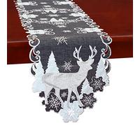 Simhomsen Embroidered Grey Christmas Holidays Reindeer Table Runner (13 × 90 Inches)