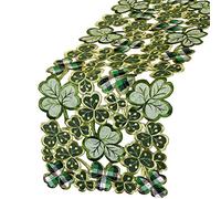 Simhomsen Embroidered Irish Clover Table Runner for St. Patrick’s Day, Spring Shamrock Decorations (13 x 34 inches)