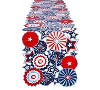 Simhomsen Embroidered Patriotic July 4th Table Runner, Red White Blue Stars and Pinwheels Design, Decorative Scalloped Edge (13 x 34 inches)