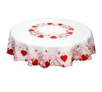 Simhomsen Embroidered Round Love Heart Tablecloth for Valentine's Day, Wedding Anniversary, Marriage Proposals or Engagements (Round 71 inches)