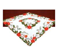 Simhomsen Embroidered Small Christmas Square Tablecloth, Toppers (Poinsettia Y)