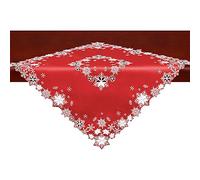 Simhomsen Embroidered Small Square Snowflakes Tablecloths Toppers for Christmas Holiday and Winter (Red, Square 34 inch)
