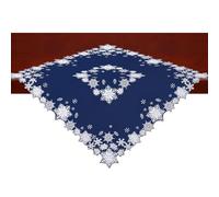 Simhomsen Embroidered Snowflakes Small Square Tablecloths Toppers for Christmas Holiday and Winter (Navy, Square 34 inch)