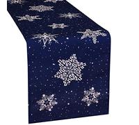 Simhomsen Embroidered Snowflakes Table Runner for Christmas Holidays (Navy Blue, 14 × 89 Inches)
