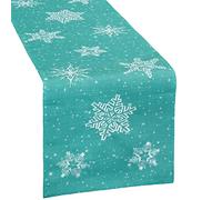 Simhomsen Embroidered Snowflakes Table Runner for Christmas Holidays (Teal, 14 × 54 Inches)